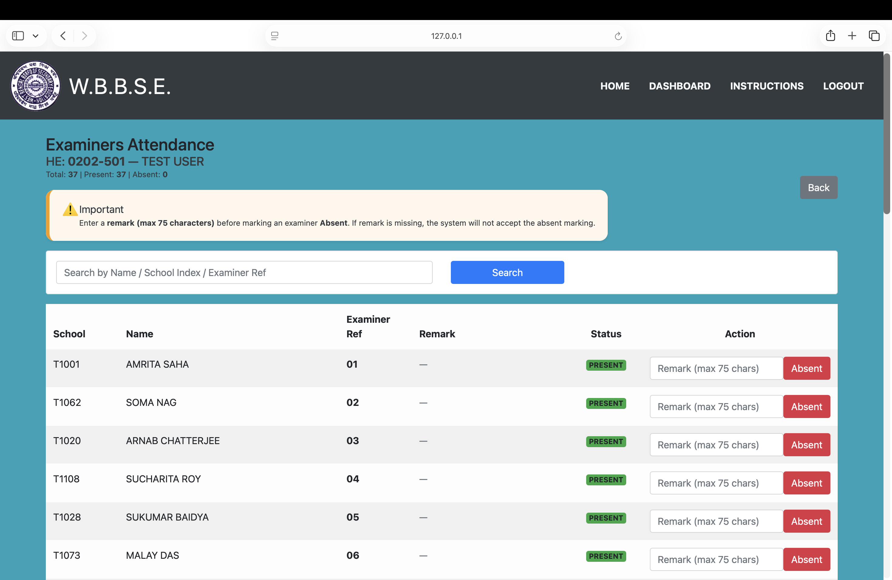 Examiner Attendance Dashboard